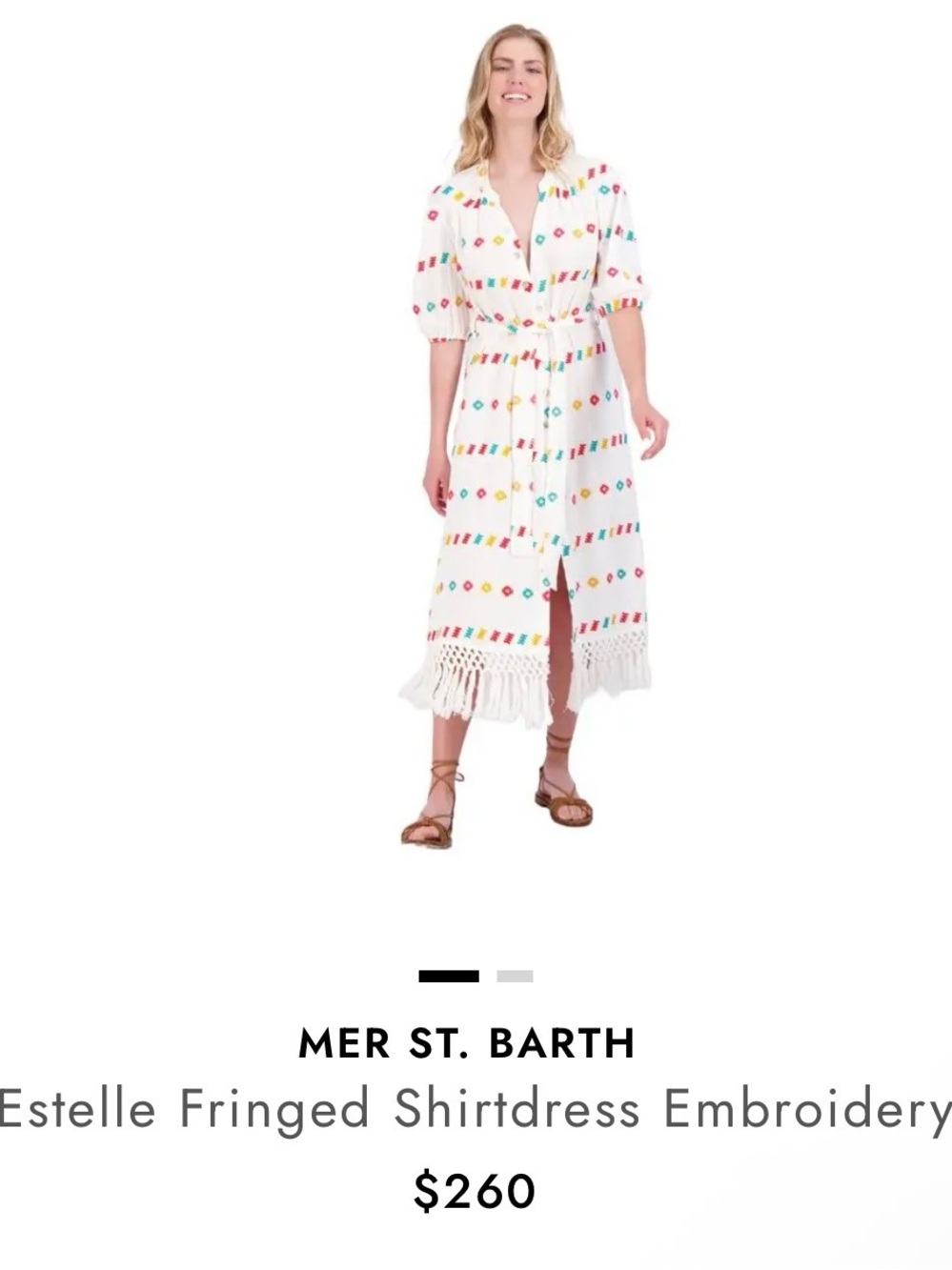 NEW MER ST. BARTH women's estelle fringed shirtdress in multi Size M NWT - Picture 5 of 5
